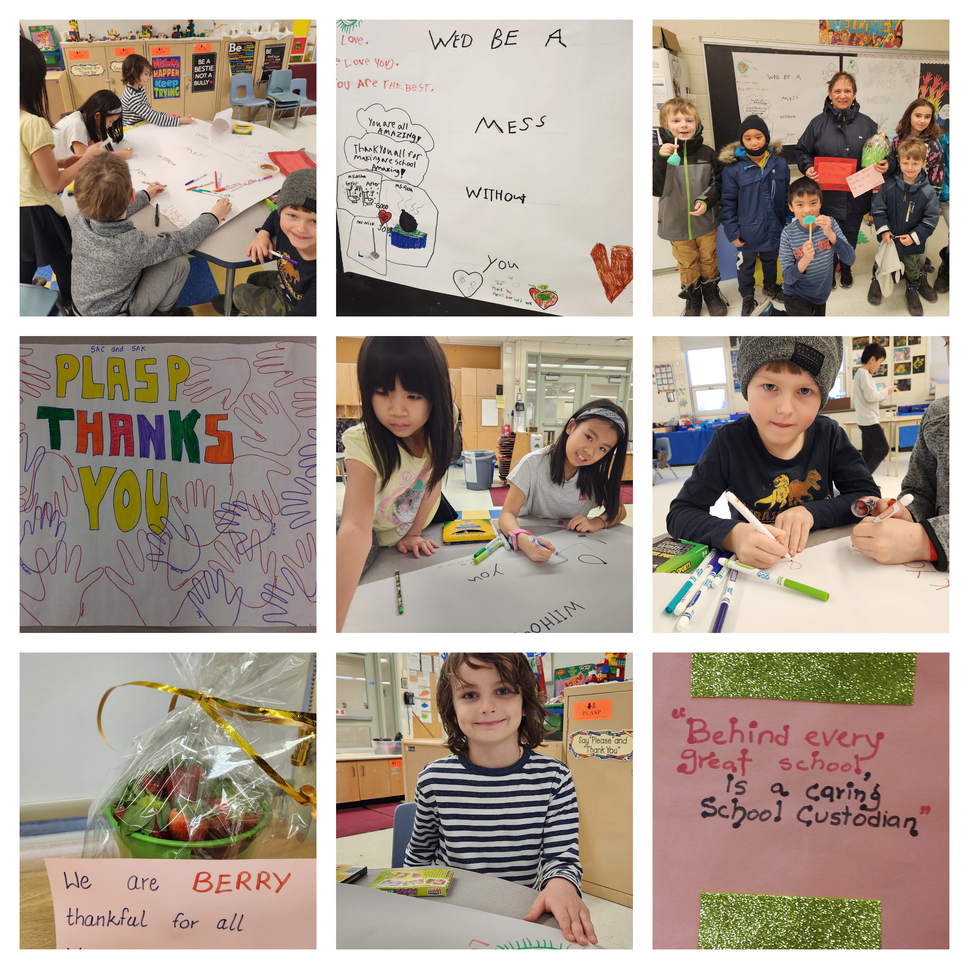 A collage of PLASP children and their thank you gifts created to celebrate custodians